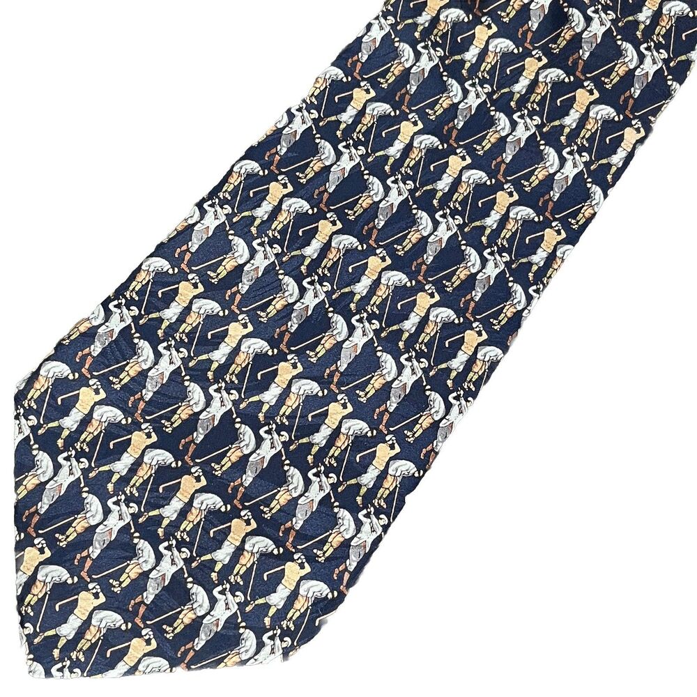 Vintage Ashford & Brooks Necktie Country Club Men's Silk Tie Golf Logo‎ Blue